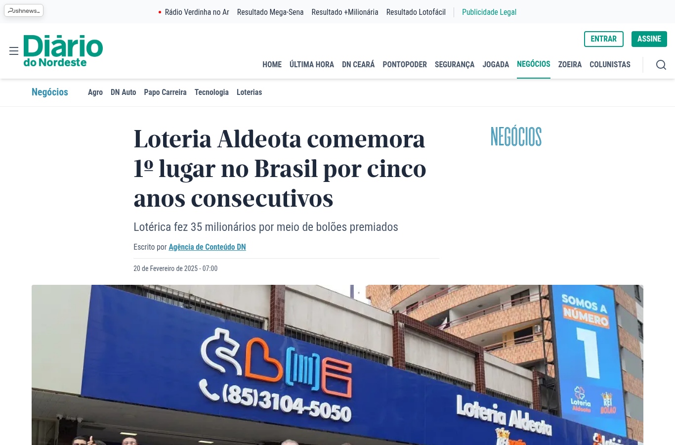 Matéria pública sobre Loteria Aldeota e força em bolões.